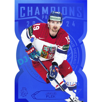 2025 Sportzoo Hokejové ČESKO #CG-14 Jakub Flek Champions 2024 Blue Die Cut xx/25