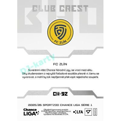 2025/26 Sportzoo Chance Liga 1. série #CH-92 Club Crest Clubhouse