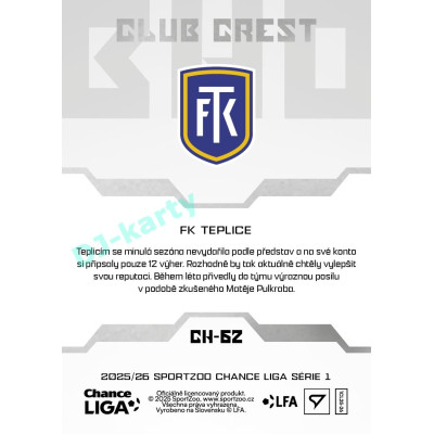 2025/26 Sportzoo Chance Liga 1. série #CH-62 Club Crest Clubhouse