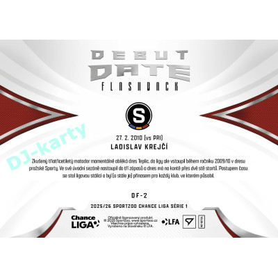 2025/26 Sportzoo Chance Liga 1. série #DF-2 LADISLAV KREJČÍ Debut Date Flashback