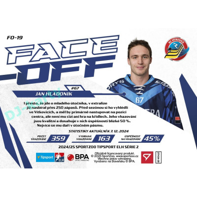 2024/25 Sportzoo ELH 2. serie #FO-19 Jan Hladonik Face-Off