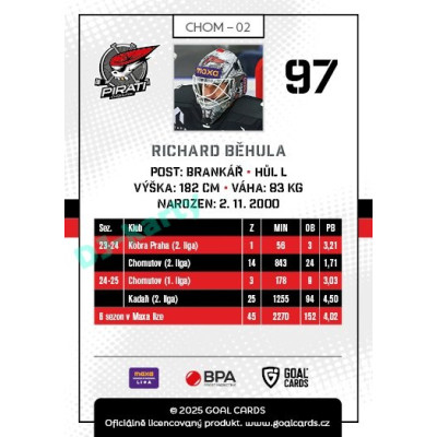 2025/26 Goal Cards Maxa liga #CHOM-02 Richard Běhula