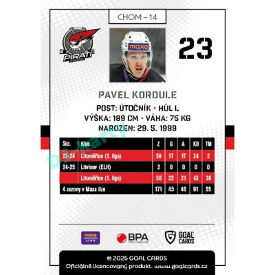 2025/26 Goal Cards Maxa liga #CHOM-14 Pavel Kordule