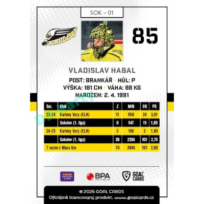 2025/26 Goal Cards Maxa liga #SOK-01 Vladislav Habal