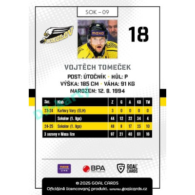 2025/26 Goal Cards Maxa liga #SOK-09 Vojtěch Tomeček