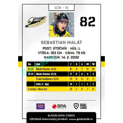 2025/26 Goal Cards Maxa liga #SOK-10 Sebastian Malát