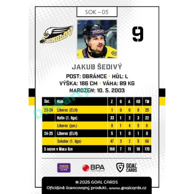 2025/26 Goal Cards Maxa liga #SOK-05 Jakub Šedivý