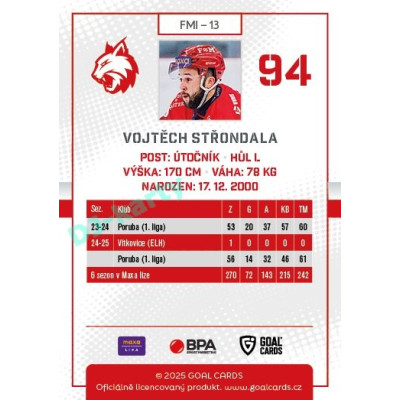 2025/26 Goal Cards Maxa liga #FMI-13 Vojtěch Střondala