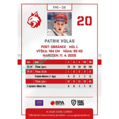 2025/26 Goal Cards Maxa liga #FMI-08 Patrik Volas