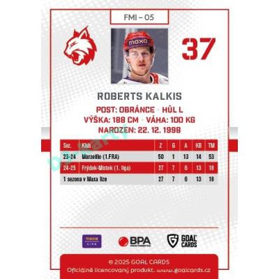 2025/26 Goal Cards Maxa liga #FMI-05 Roberts Kalkis