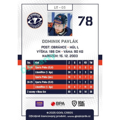 2025/26 Goal Cards Maxa liga #LIT-05 Dominik Pavlák