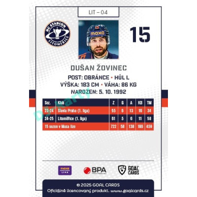 2025/26 Goal Cards Maxa liga #LIT-04 Dušan Žovinec