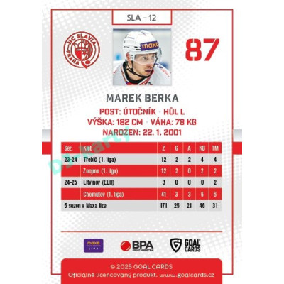 2025/26 Goal Cards Maxa liga #SLA-12 Marek Berka