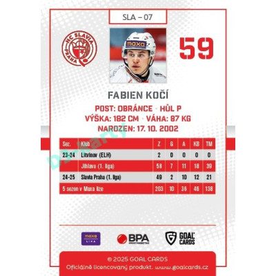 2025/26 Goal Cards Maxa liga #SLA-07 Fabien Kočí