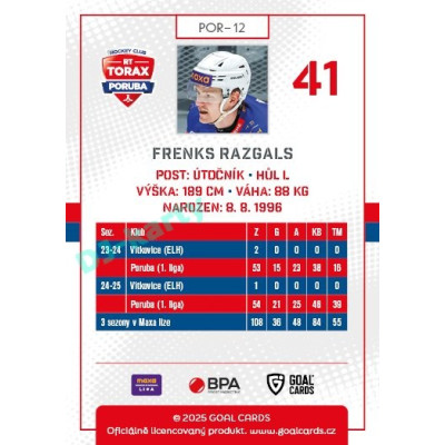 2025/26 Goal Cards Maxa liga #POR-12 Frenks Razgals