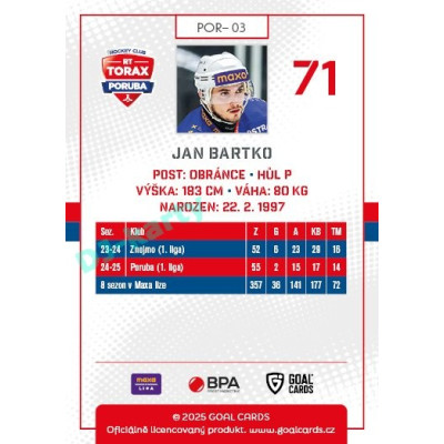 2025/26 Goal Cards Maxa liga #POR-03 Jan Bartko