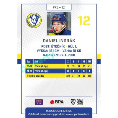 2025/26 Goal Cards Maxa liga #PRE-12 Daniel Indrák