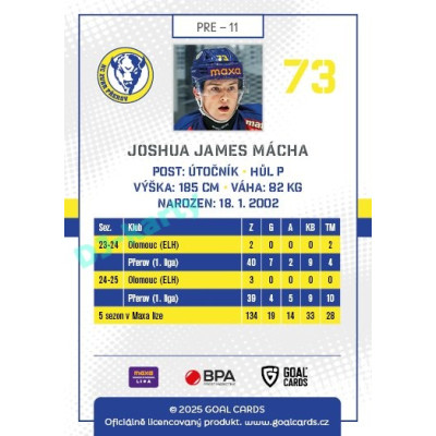 2025/26 Goal Cards Maxa liga #PRE-11 Joshua James Mácha