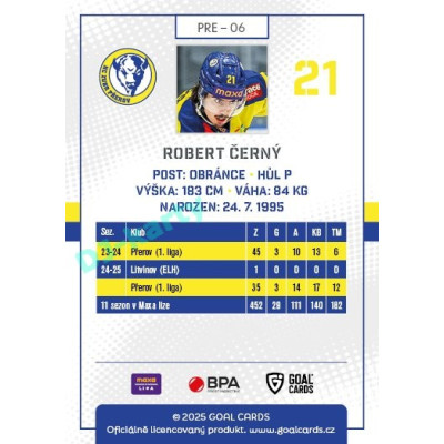 2025/26 Goal Cards Maxa liga #PRE-06 Robert Černý