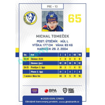 2025/26 Goal Cards Maxa liga #PRE-10 Michal Tomeček