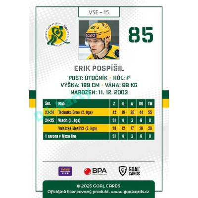 2025/26 Goal Cards Maxa liga #VSE-15 Erik Pospíšil