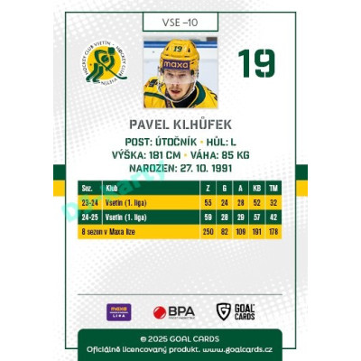2025/26 Goal Cards Maxa liga #VSE-10 Pavel Klhůfek