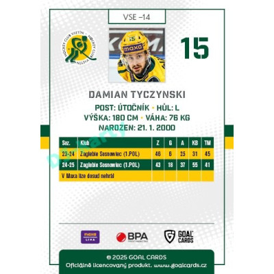 2025/26 Goal Cards Maxa liga #VSE-14 Damian Tyczynski