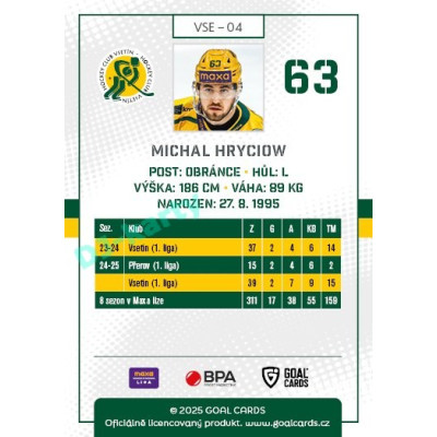 2025/26 Goal Cards Maxa liga #VSE-04 Michal Hryciow