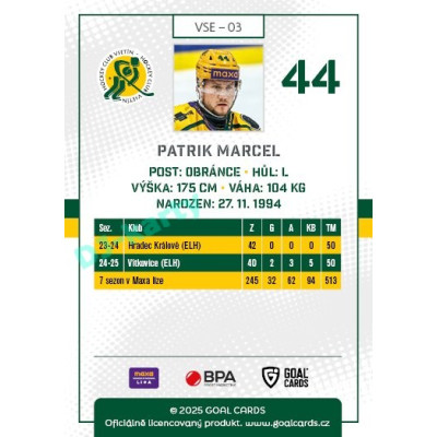 2025/26 Goal Cards Maxa liga #VSE-03 Patrik Marcel