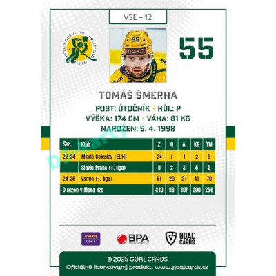 2025/26 Goal Cards Maxa liga #VSE-12 Tomáš Šmerha
