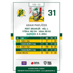 2025/26 Goal Cards Maxa liga #VSE-02 Adam Pavlíček