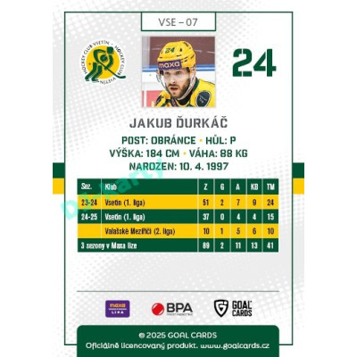 2025/26 Goal Cards Maxa liga #VSE-07 Jakub Ďurkáč