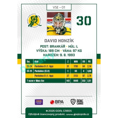 2025/26 Goal Cards Maxa liga #VSE-01 David Honzík