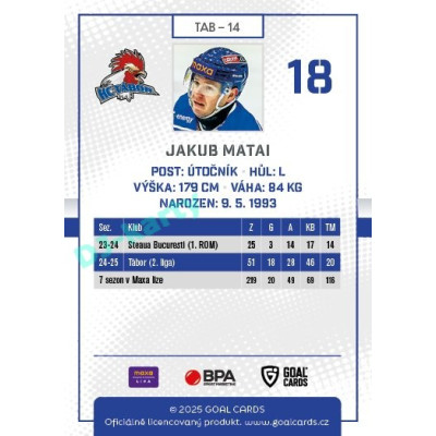 2025/26 Goal Cards Maxa liga #TAB-14 Jakub Matai