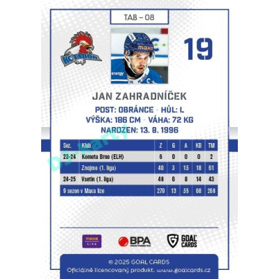2025/26 Goal Cards Maxa liga #TAB-08 Jan Zahradníček