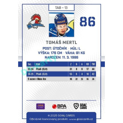 2025/26 Goal Cards Maxa liga #TAB-13 Tomáš Mertl