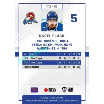 2025/26 Goal Cards Maxa liga #TAB-03 Karel Plášil