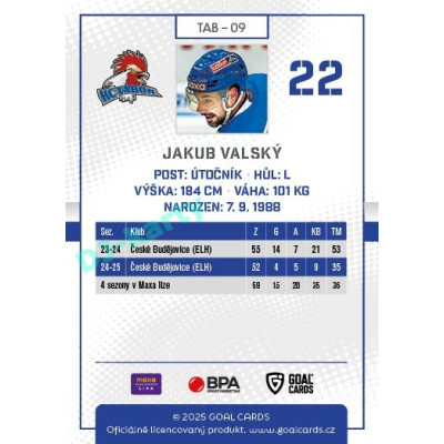 2025/26 Goal Cards Maxa liga #TAB-09 Jakub Valský