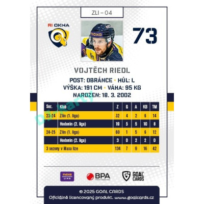 2025/26 Goal Cards Maxa liga #ZLI-04 Vojtěch Riedl