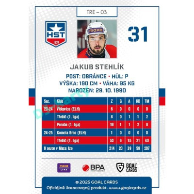 2025/26 Goal Cards Maxa liga #TRE-03 Jakub Stehlík