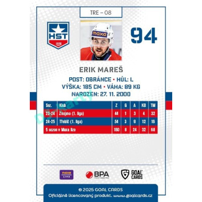 2025/26 Goal Cards Maxa liga #TRE-08 Erik Mareš
