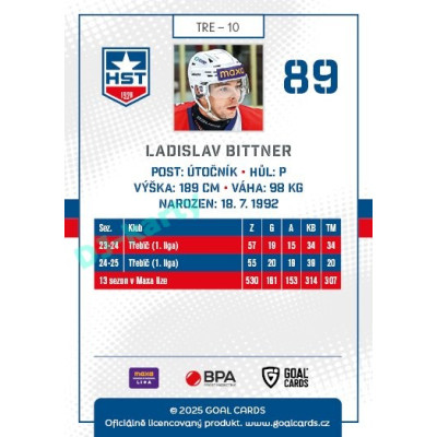 2025/26 Goal Cards Maxa liga #TRE-10 Ladislav Bittner