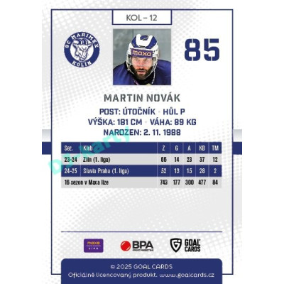2025/26 Goal Cards Maxa liga #KOL-12 Martin Novák