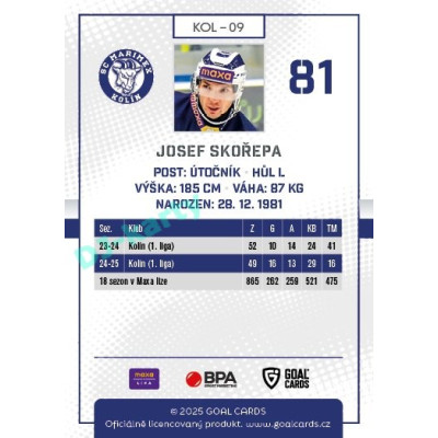 2025/26 Goal Cards Maxa liga #KOL-09 Josef Skořepa