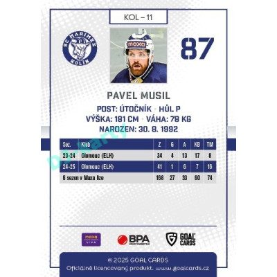 2025/26 Goal Cards Maxa liga #KOL-11 Pavel Musil