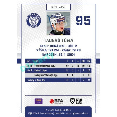 2025/26 Goal Cards Maxa liga #KOL-06 Tadeáš Tůma
