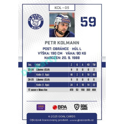 2025/26 Goal Cards Maxa liga #KOL-05 Petr Kolmann