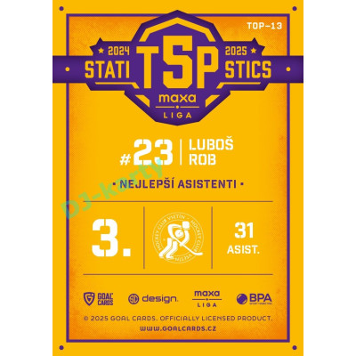 2025/26 Goal Cards Maxa liga #TOP-13 Luboš Rob Top 5 Statistics