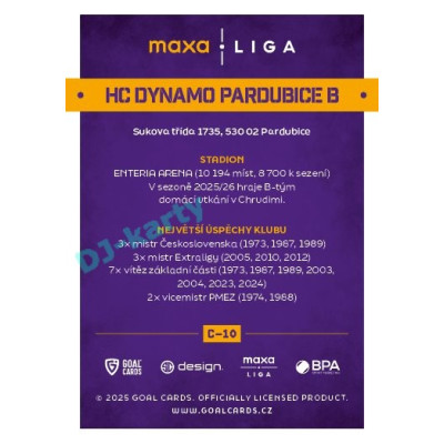 2025/26 Goal Cards Maxa liga #C-10 HC Dynamo Pardubice B Team Logo