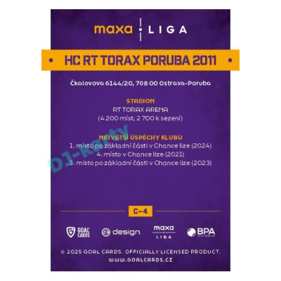 2025/26 Goal Cards Maxa liga #C-04 HC RT TORAX Poruba 2011 Team Logo